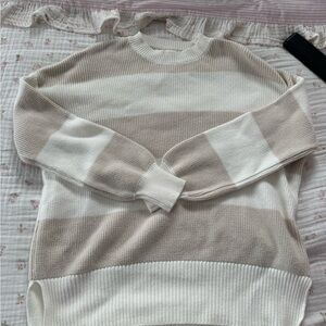 moon & madison Beige and White Striped Sweater
